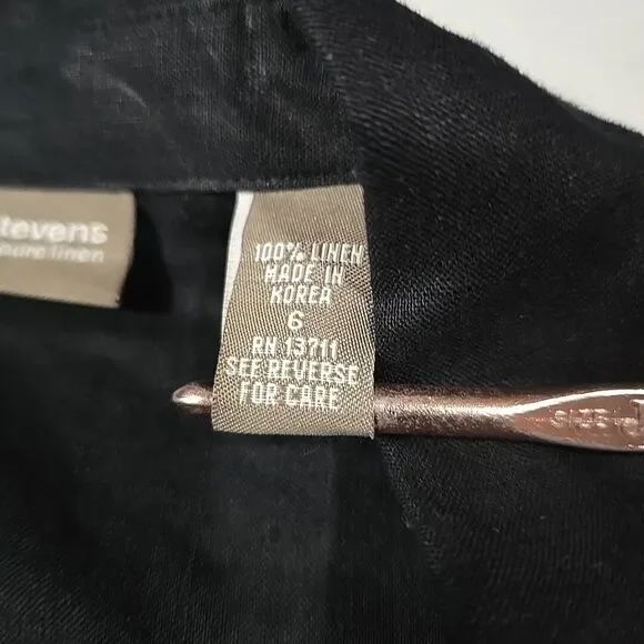 Black Linen Crop Wrap Top Sz6 S/M Y2K 90s Corp Boho Chic Button Grunge Punk Rock - Picture 12 of 13